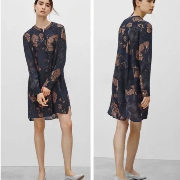 Aritzia Wilfred Silk Bossut Shirt Dress Burgandy Limited Edition in Floral XS - Picture 2 of 12